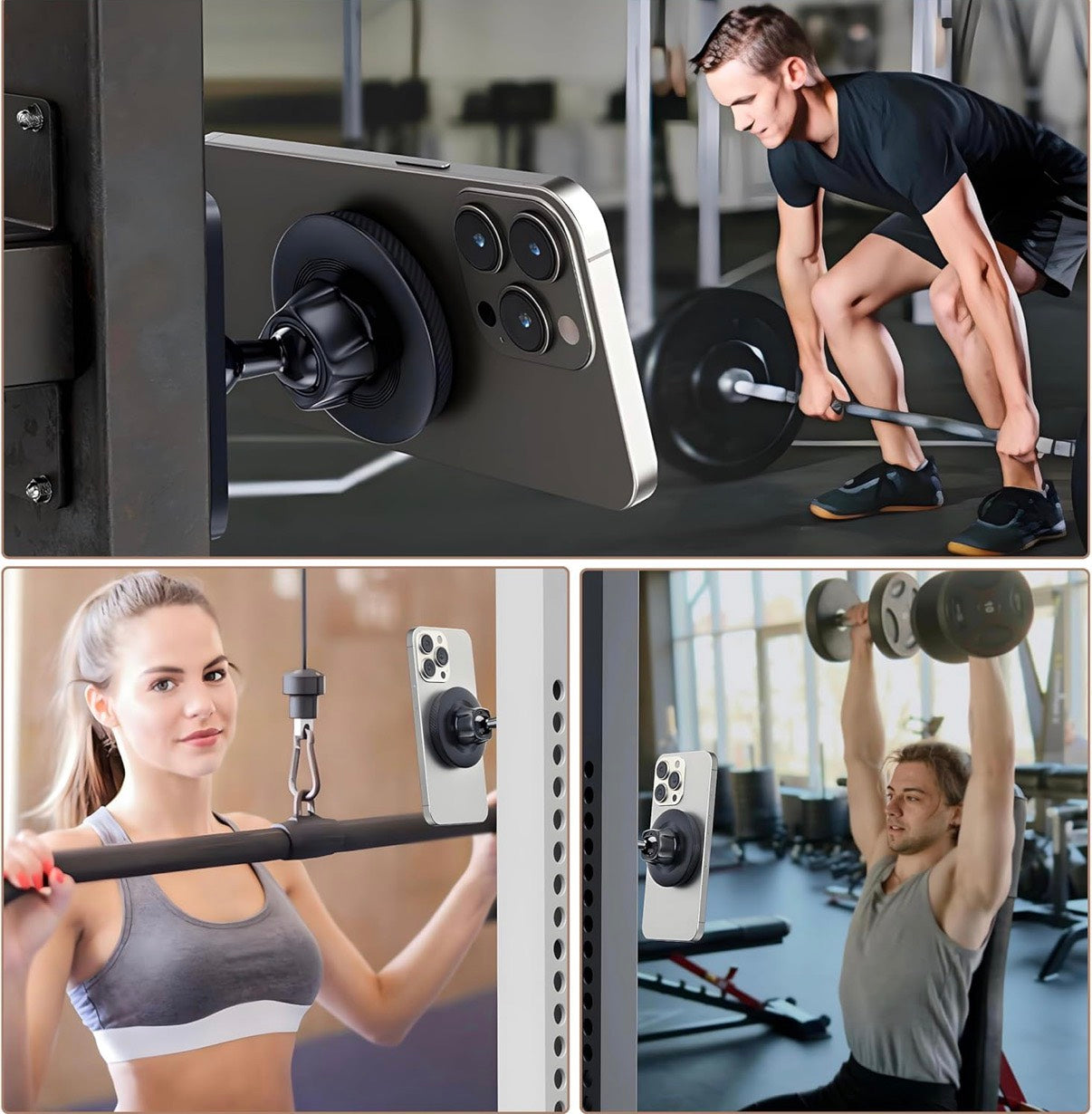 ジム用 マグネット式スマホホルダー｜強力磁石・コンパクト設計｜筋トレ・自撮り・動画撮影対応